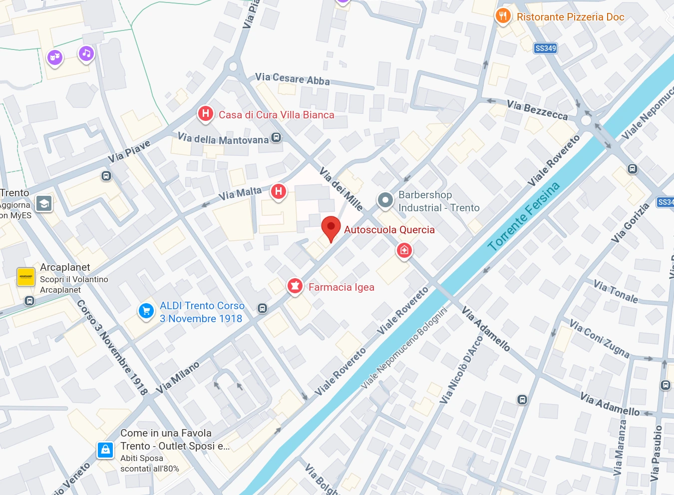 Mappa per raggiungere l'Autoscuola a Trento